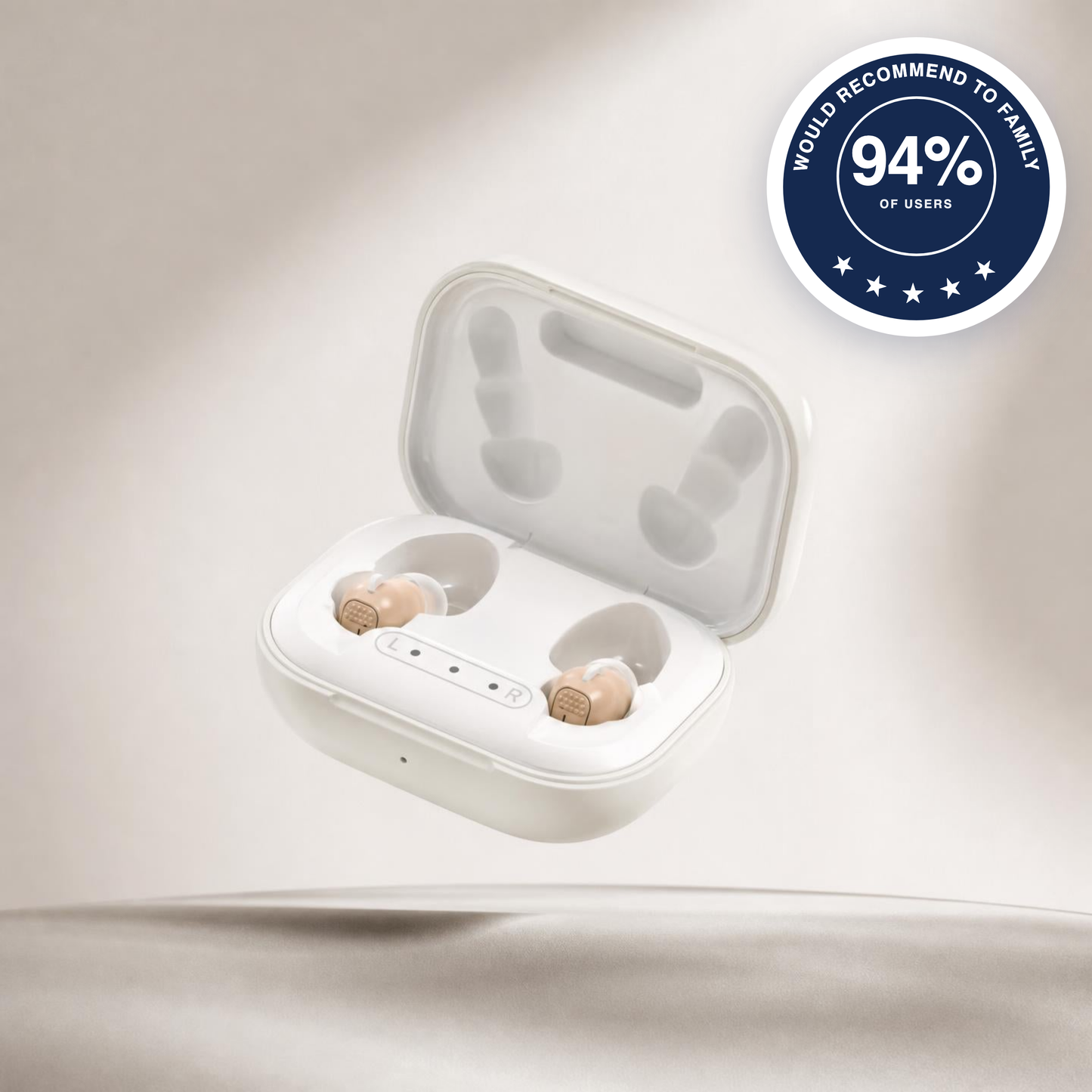 Boreal Comfort hearing aids — 94% of users would recommend to family