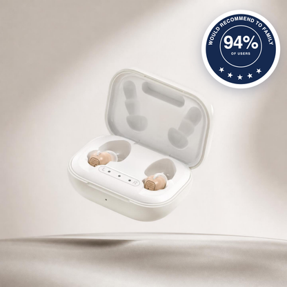 Boreal Comfort hearing aids — 94% of users would recommend to family